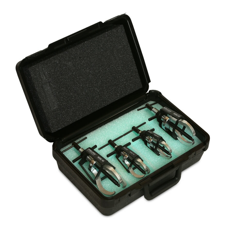 an open case with four pullers laying on light aqua blue cushioning